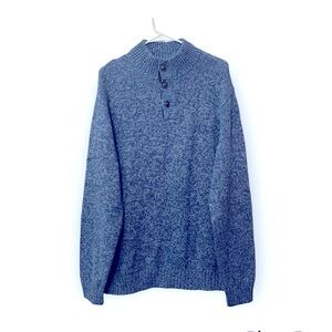 Chaps Men's Sweater Cotton Mock Neck Pullover Elbow Patches Blue Size L